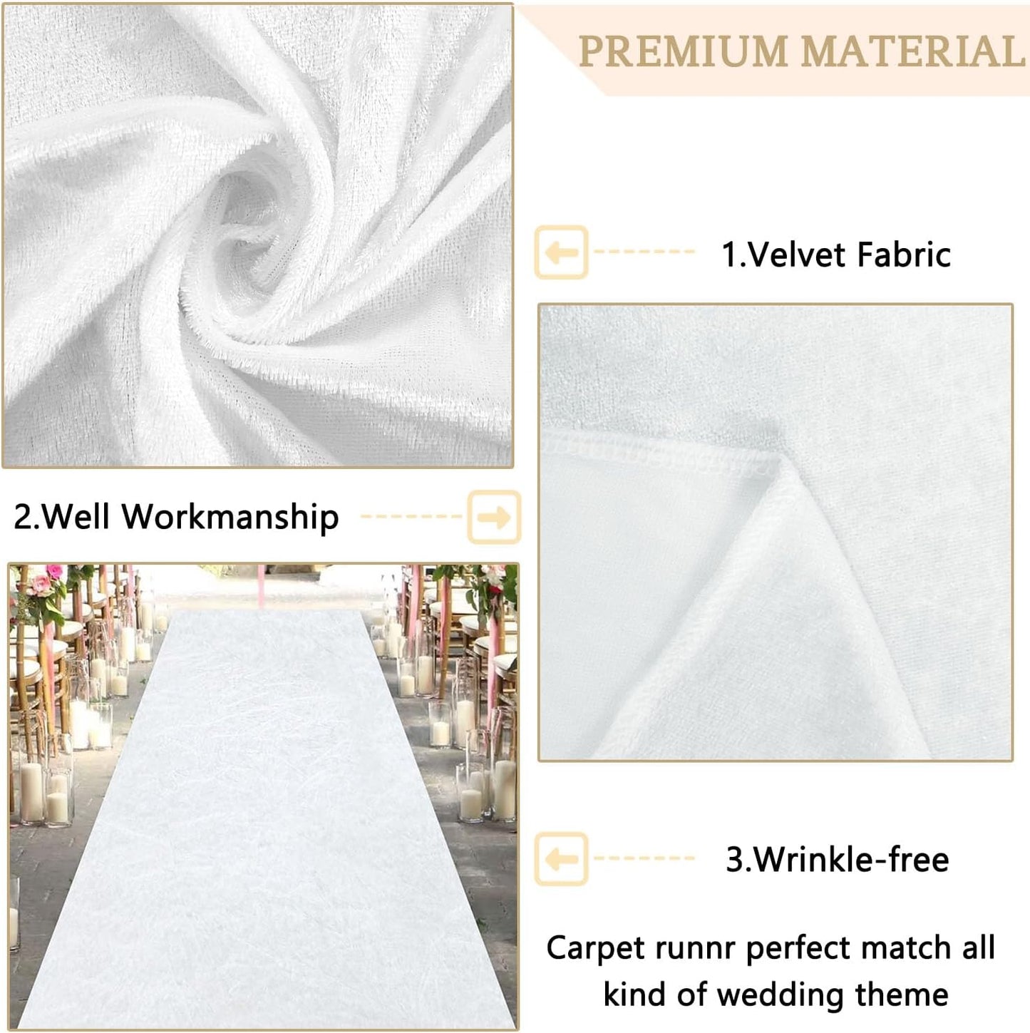 MODFUNS White Aisle Runner Wedding Carpet Runner 4x30FT Velvet Fabric Aisle Runner Rug Indoor Outdoor Event Carpet Aisle Runner Rustic Runway Carpet for Parties Hallway Wedding Aisle Decoration