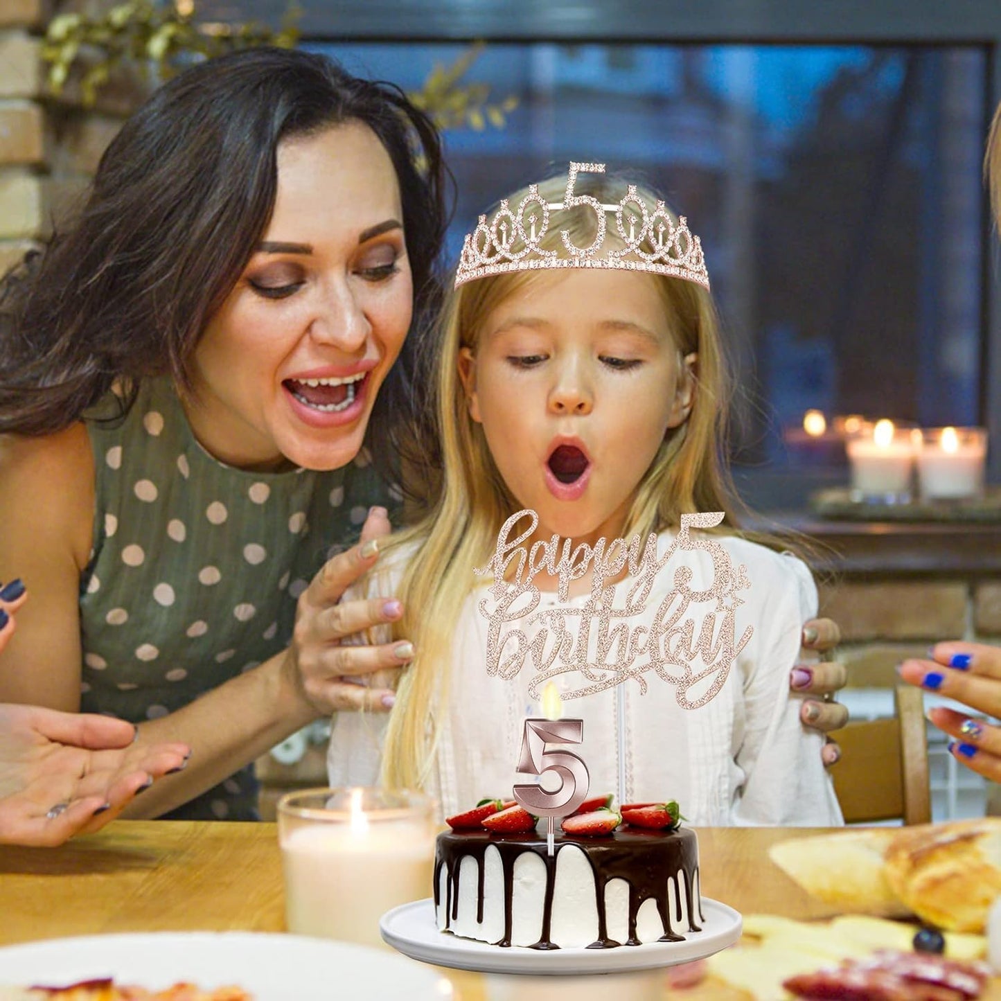 5th Birthday Decorations for Girls, Including Sash, Crown/Tiara, Candles, Cake Topper, 5th Birthday Gifts for Girls