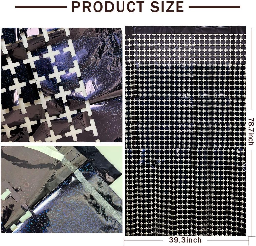 Square Tinsel Curtain Party Backdrop - 10pcs Glitter Foil Fringe Curtain Party Decor Black Photo Booth Backdrop Streamers for Halloween, Christmas, Birthday, Graduation, Wedding Party Decorations