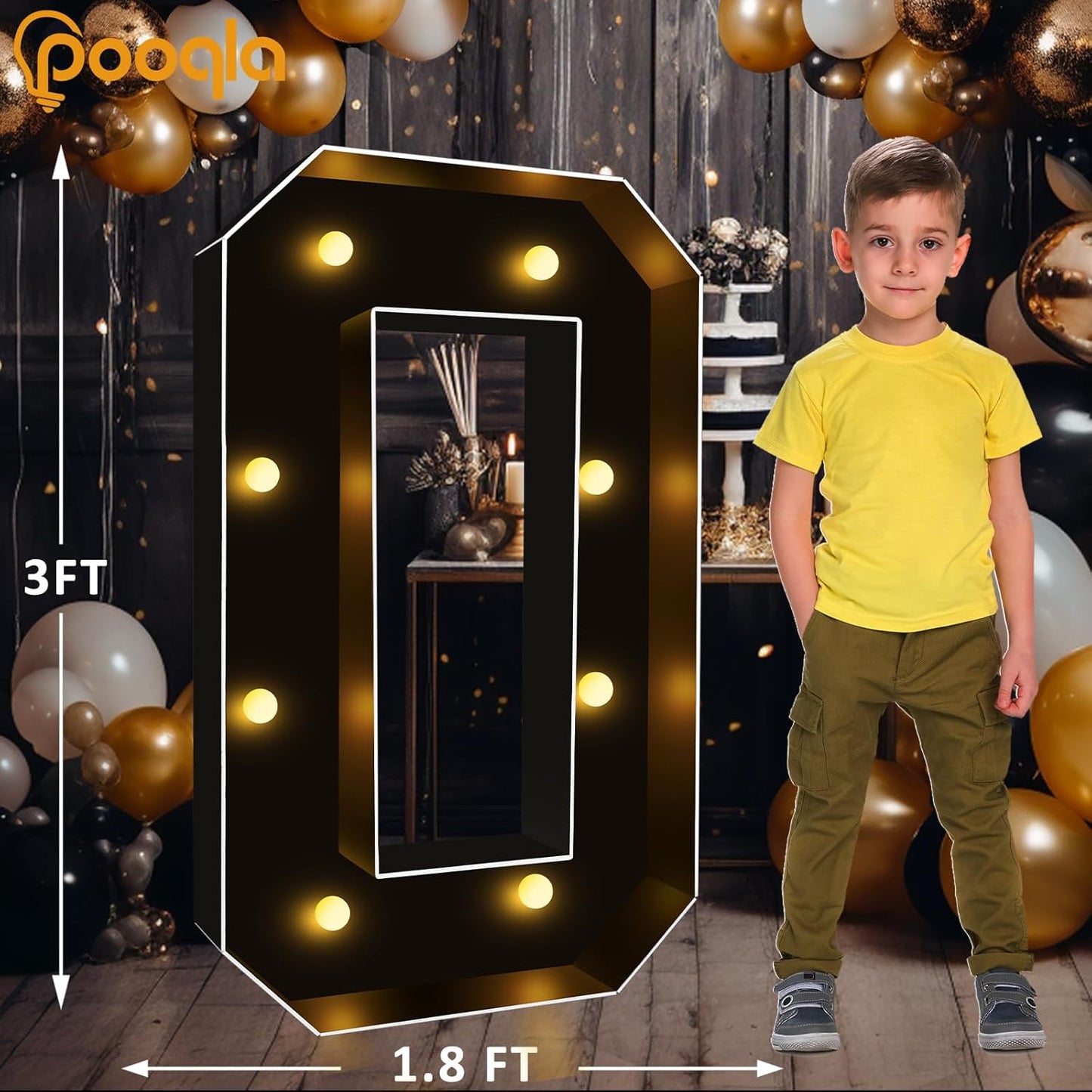 Pooqla 3FT Marquee Light Up Letters, Black LED Party Decor Large Marquee Letters 3 Feet Tall, Giant Mosaic Letter for Birthday Graduation Anniversary Wedding Decoration, Letter O