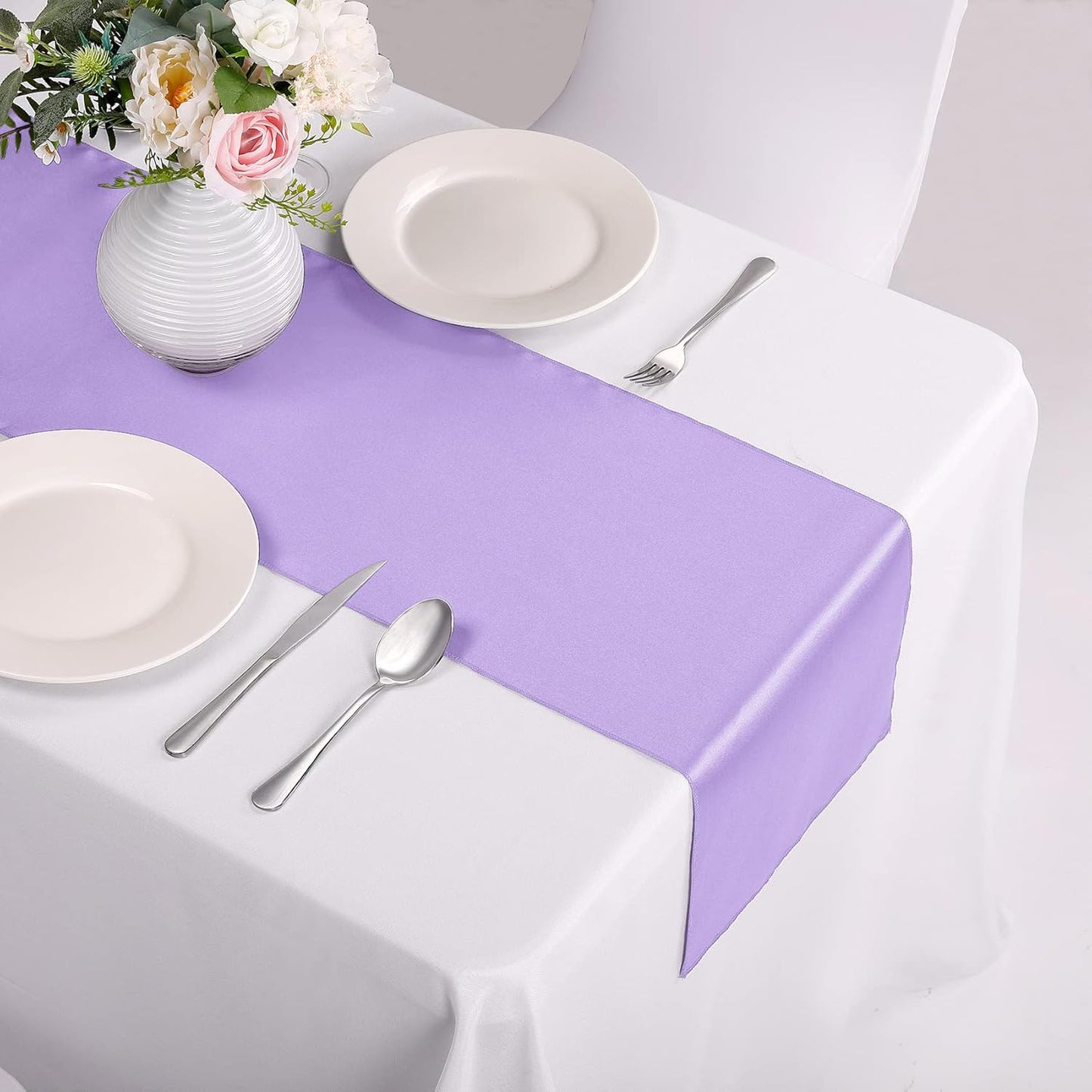 15-Pack Satin Table Runner Lavender 12 x 108 inches Long, Table Runners for Wedding, Birthday Parties, Banquets Decorations（15 Pack, 12x108 Inch, Lavender）