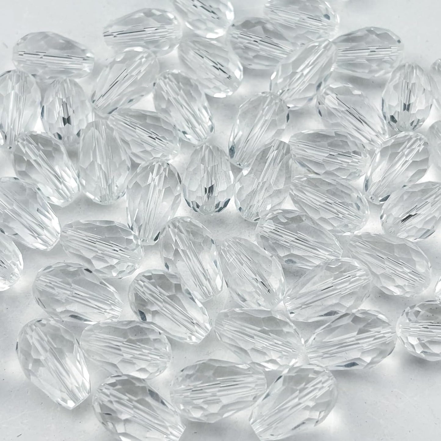50pcs 10x15mm Teardrop Crystal Glass Beads for Jewelry Making, Faceted Vertical Hole Teardrop Glass Spacer Beads for Wind Chimes Bracelet Earring Necklace DIY Craft(Transparent)