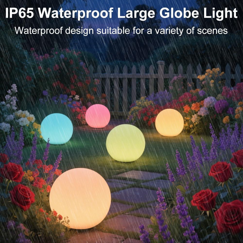 14-in LED Ball Light, Rechargeable Outdoor Globes Light Dimmable RGB Color Changing Globe Floor Lamp w/Remote, Modern Versatile LED Globe Orb Lights Waterproof Glowing Orb Lamp for Home Yard Lawn Path