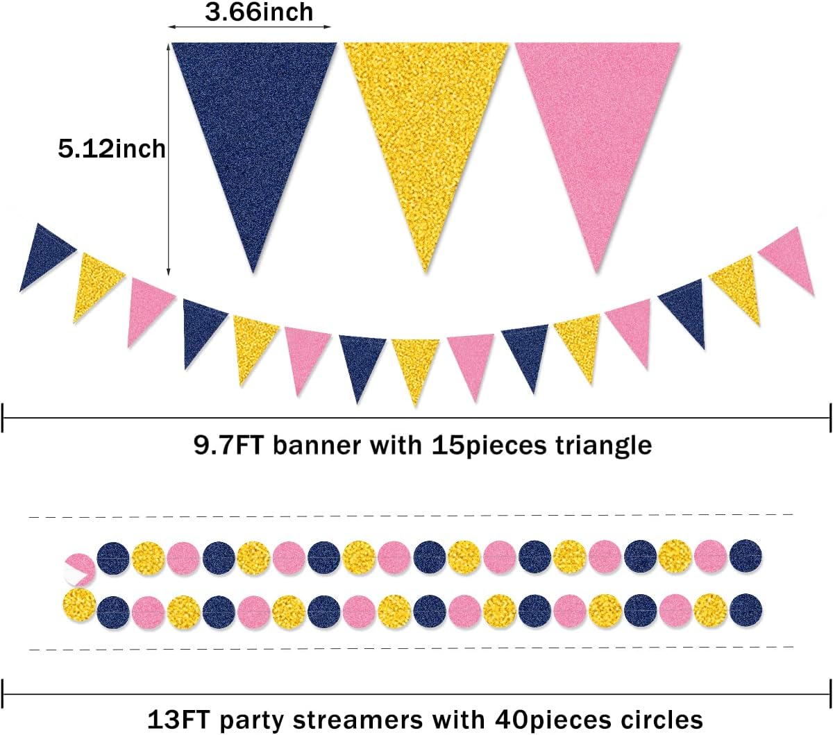 Gold Navy-Blue Pink Party Decorations - 23pcs Tissue Paper Flower Pom Poms Tassel Garland Pennant Banner Flags Streamers Birthday Baby Bridal Shower Engagement Bachelorette Wedding Gender Reveal Decor