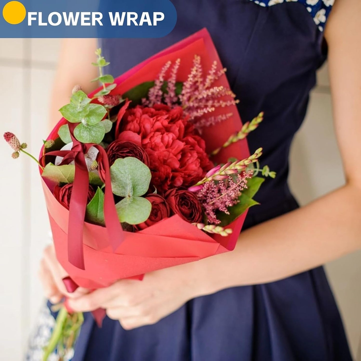 Red Wrapping Paper, 15"x450" Construction Bulletin Board Art Craft Poster Decorative Paper Roll, Mother's Day Valentines Birthday Bouquet Flower Gift Wrap, Wedding Floral Supplies for Women Men Kids