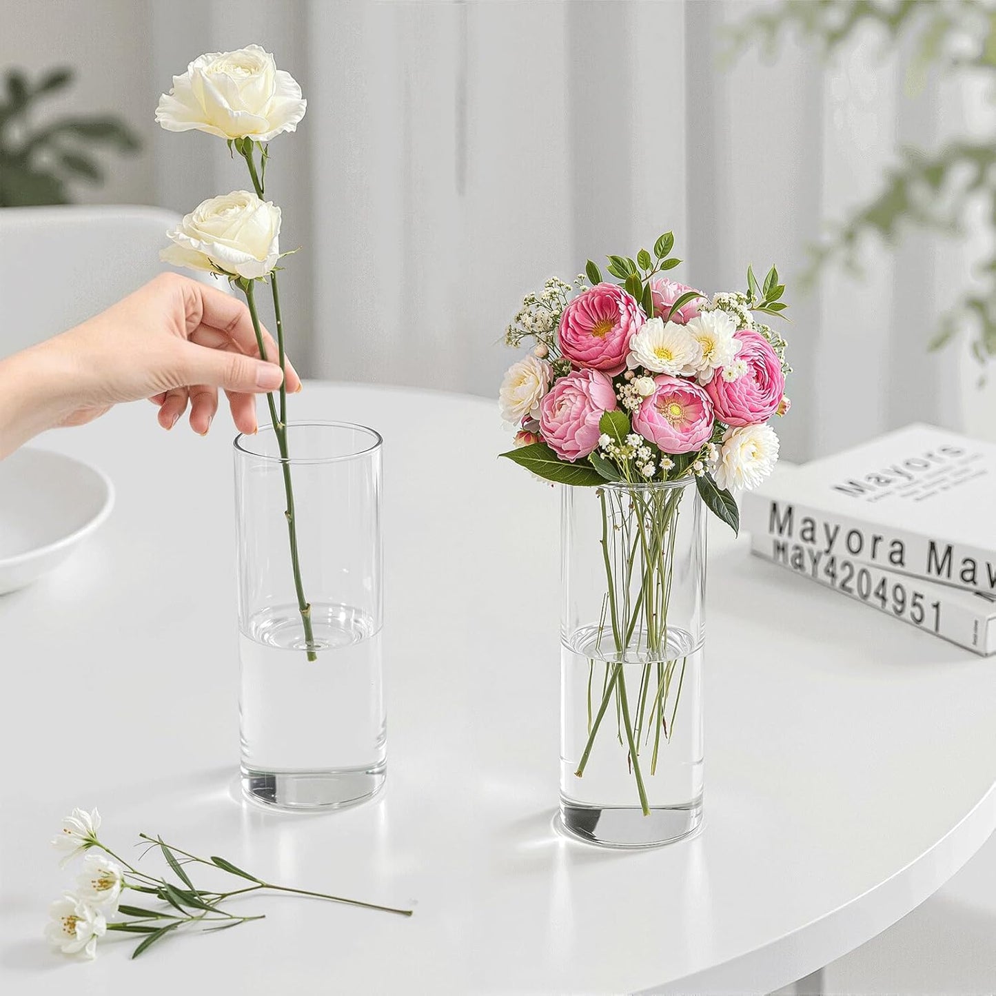 60 Pack Glass Cylinder Vase for Centerpieces, Clear Flower Glass Vases for Wedding Decorations, Hurricane Floating Candle, Holder for Table Centerpiece Wedding Home Décor