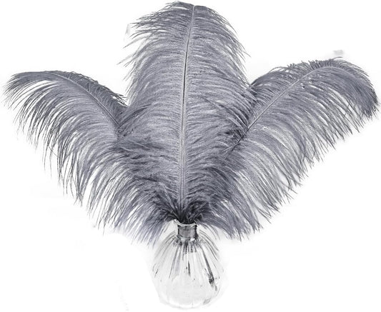 HAPPY FEATHER 16-18 inch Gray Ostrich Feathers Craft for Wedding Party Centerpieces Home Decoration DIY Craft Pack of 10