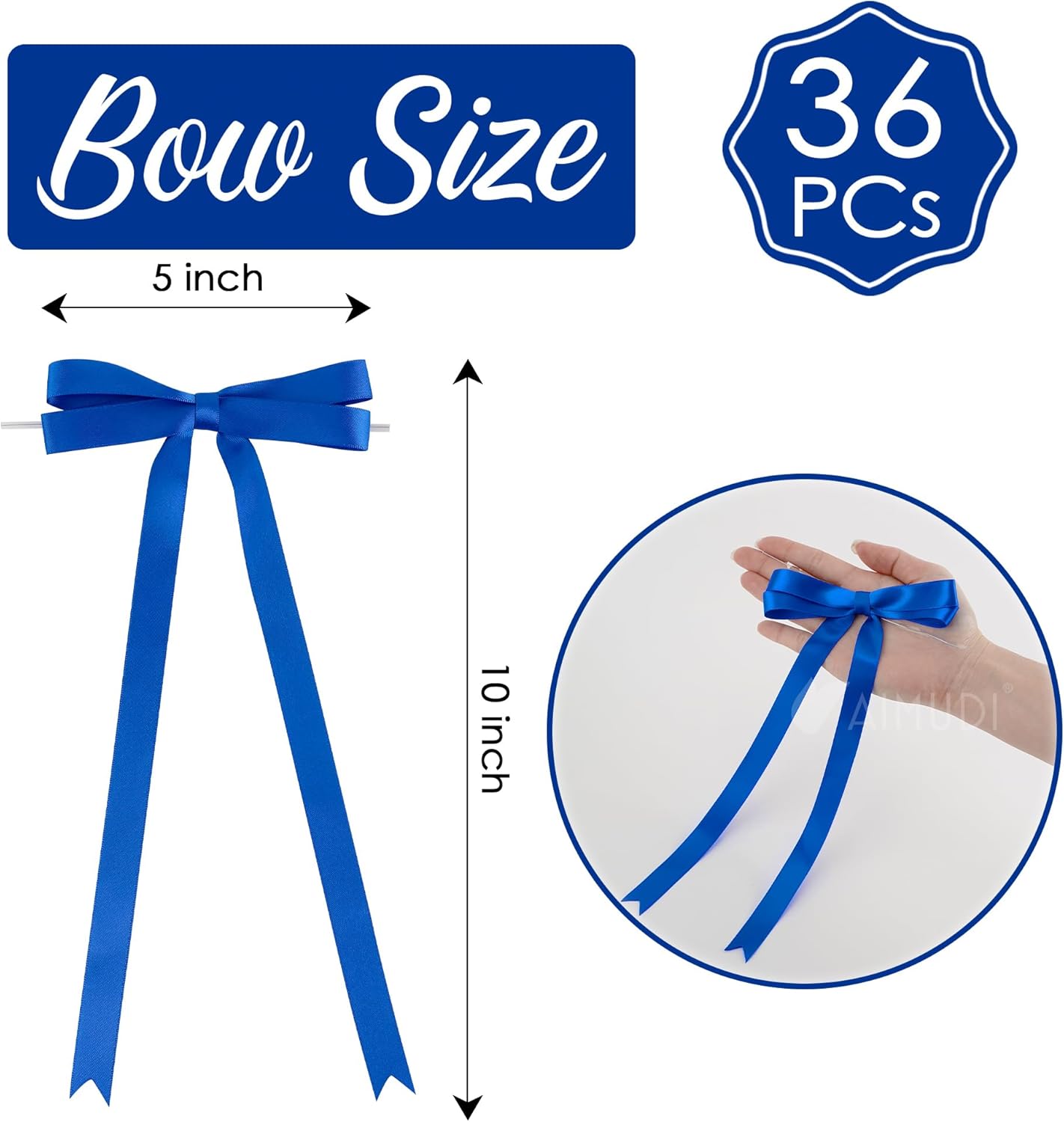 AIMUDI Royal Blue Bows 5 × 10" Satin Bows for Gift Wrapping Twist Tie Bows Premade Ribbon Bows for Bouquets Invitations Baskets Crafts Wreaths Wedding Birthday Party Baby Shower Decorations, 36 PCs