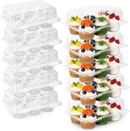 80 Pack Plastic Cupcake Containers 6-Compartment Clear Cupcake Boxes Disposable Cupcake Tray Holders 6 Cavity Cupcake Carriers with Deep Dome for Cupcake Muffin Packaging