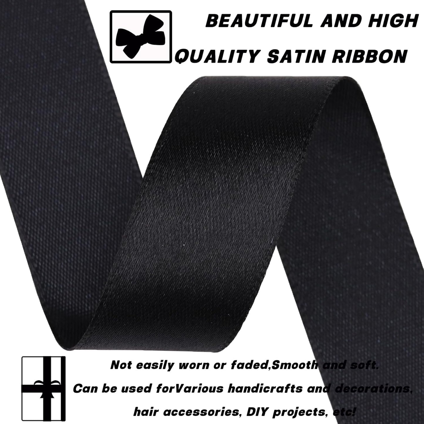 Black 7/8 Inch 30 Yards Satin Craft Ribbon - Single Face Polyester Ribbon for Gift Wrapping, Wedding Decorations, Craft Projects