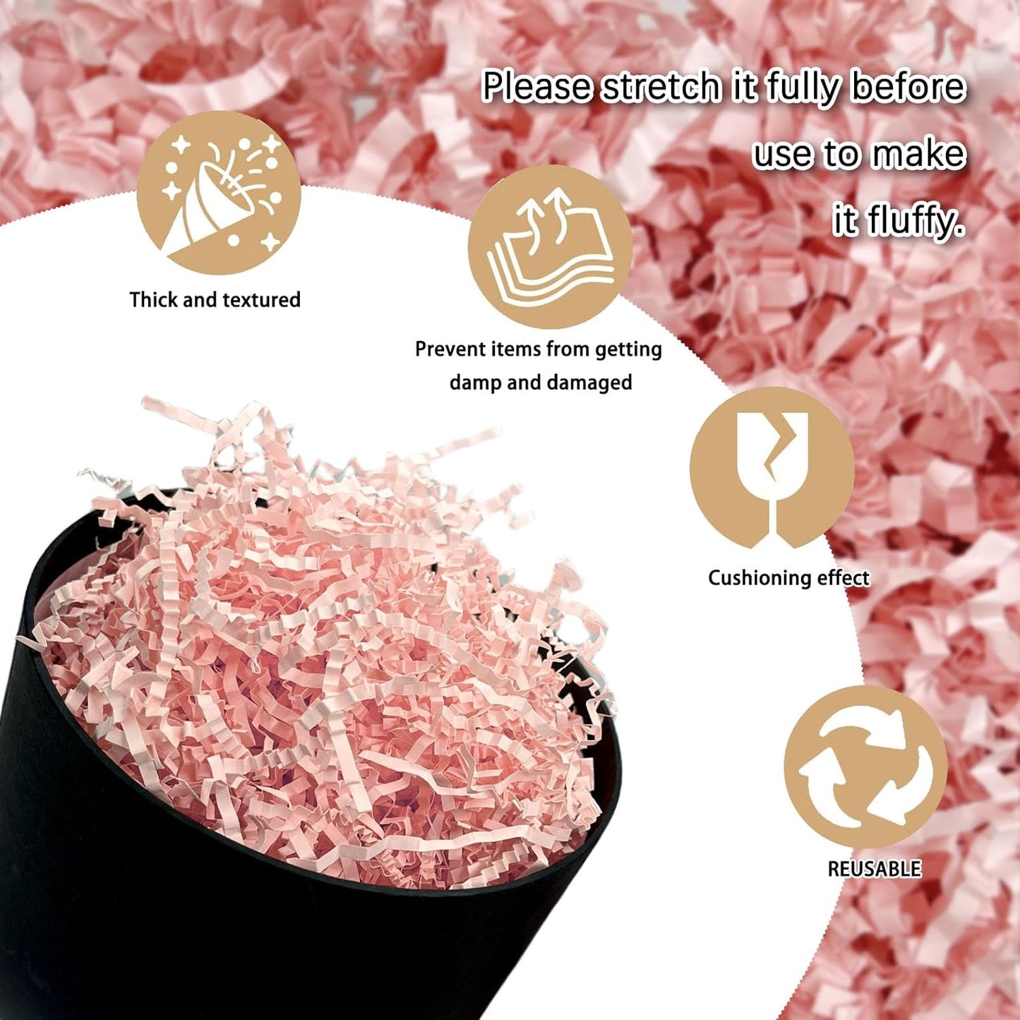 1 LB Light Pink Crinkle Cut Paper Shred Filler Great for Gift Wrapping, Light Pink Basket Fillers, Birthday, Gift Wrapping, Anniversary, Halloween Thanksgiving Christmas Party Decor Filling Supplies