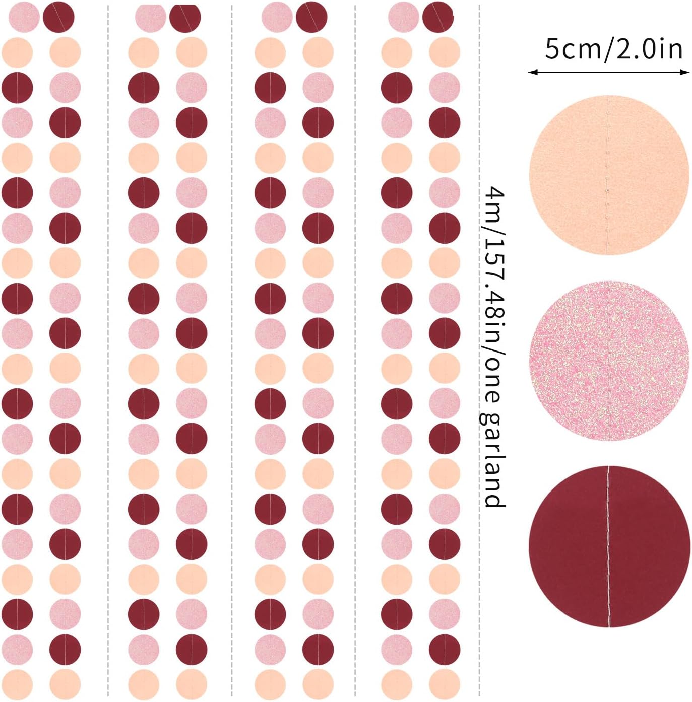 Burgundy Pink Peach Party-Decorations Paper-Garland - 52ft Rose Gold Glitter Streamers Banner,Birthday Princess Baby Bridal Shower Wedding Hanging Supplies Decor Hugfond