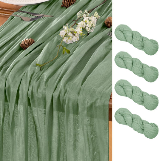 Sage Green Table Runner Cheesecloth Table Runner 4 Pack 10FT Farmhouse Table Runners 120 Inches Fall Table Decor Dining Room Centerpiece Wedding Boho Baby Shower Birthday