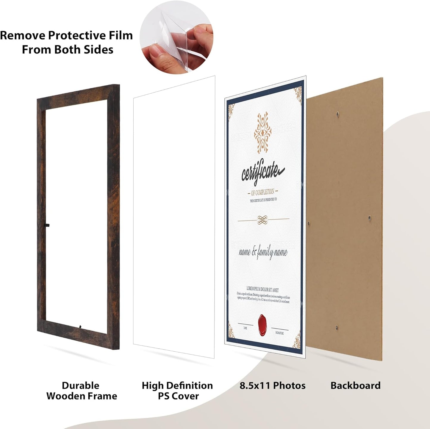 PETAFLOP Bulk 8.5 by 11 Picture Frame Certificate Document Frame Set of 18, Brown Frames for Wall Tabletop Vertically and Horizontally