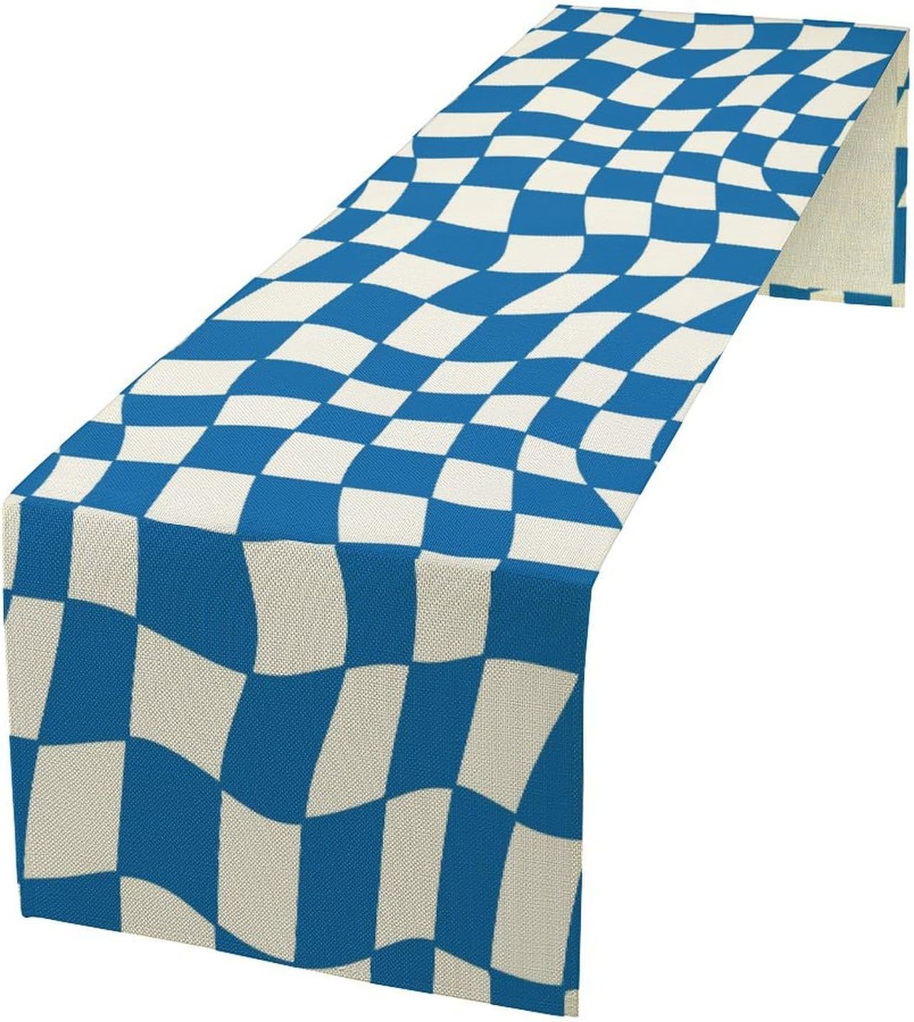 Table Flag Retro Plaid 60s70s Blue Plaid Table Flag Kitchen Restaurant Decoration Suitable for Indoor and Outdoor Festival Home Wedding Party Table Flag 13x36