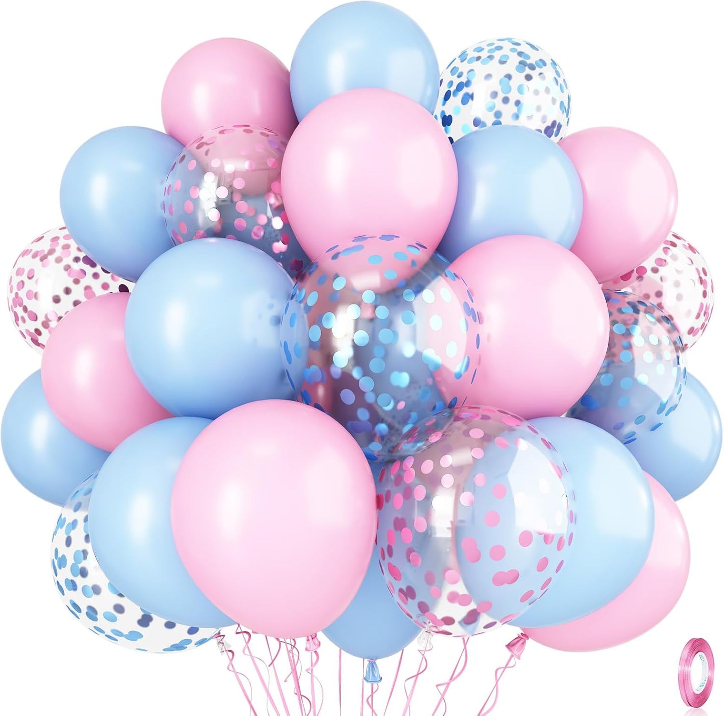 Pink and Blue Balloons Set, 35 Pack Pastel Pale Blue Pink Confetti Latex Balloons, 12 Inch Light Blue Pink Balloon Kit for Boy or Girl Gender Reveal Party Birthday Baby Bridal Shower Party Decorations