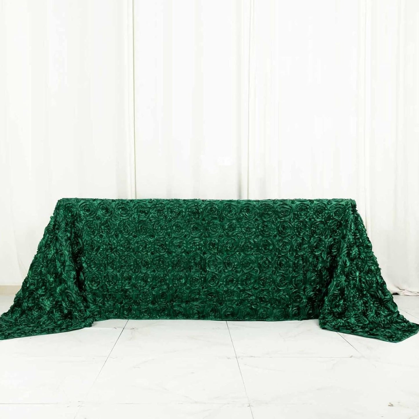 Efavormart 90"X132" Hunter Emerald Green Grandiose 3D Rosette Satin Rectangle Tablecloth for Wedding Party Event