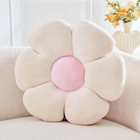 Beige Flower Pillow, 19.6" Cute Flower Shaped Floor Pillow, Aesthetic Floral Plush Daisy Decorative Throw Pillows for Bed Sofa Couch