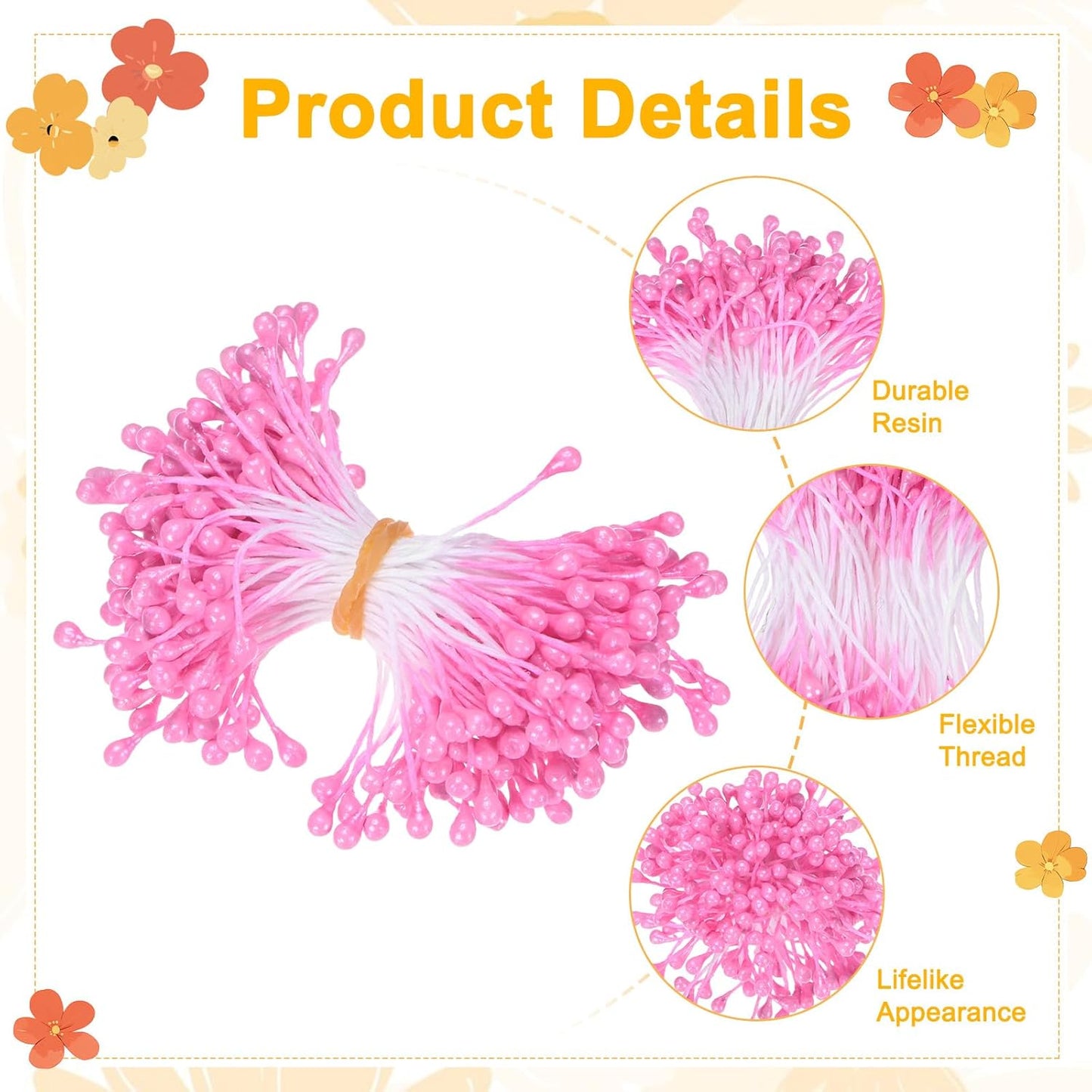 150-Pack Flower Stamens for Crafts, 5mm Double Heads Artificial Pearl Floral Pistil Mini Flower Pollens Stamens for DIY Making/Wedding/Scrapbook Decoration [Dark Pink]
