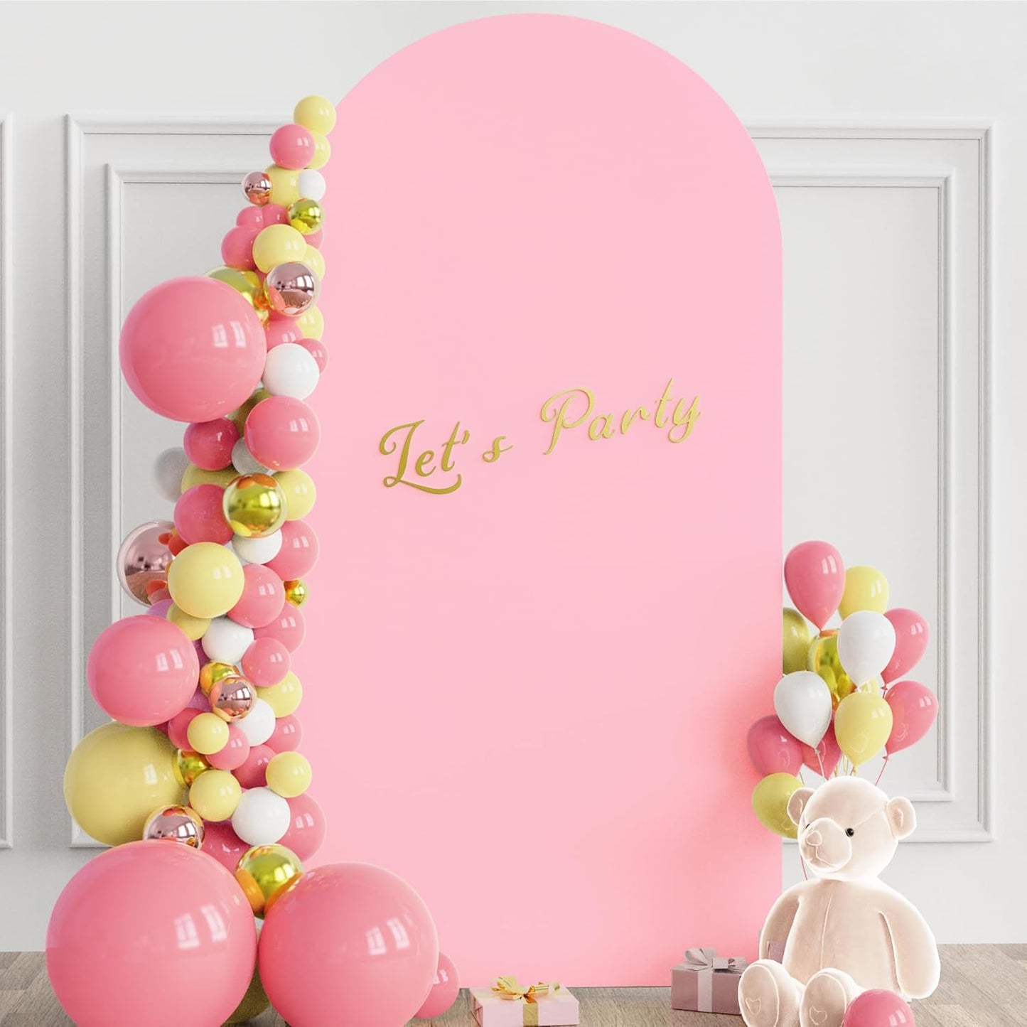 Wokceer 6.6 FT Wedding Arch Stand and Arch Cover, Metal Arch Stand with Arch Stand Cover for Birthday Party Wedding Ceremony Bridal Baby Shower Event Decor, Pink, DoorCover 1.0M-Pink-K