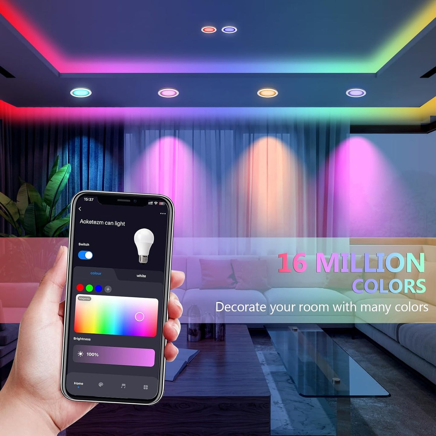 6 inch Smart LED Can Lights with Remote, RGB Color Changing Bluetooth Baffle Trim Downlight, 13W 1050LM LED Recessed Lighting, Compatible with Alexa, Google Home and Siri, 4 Pack