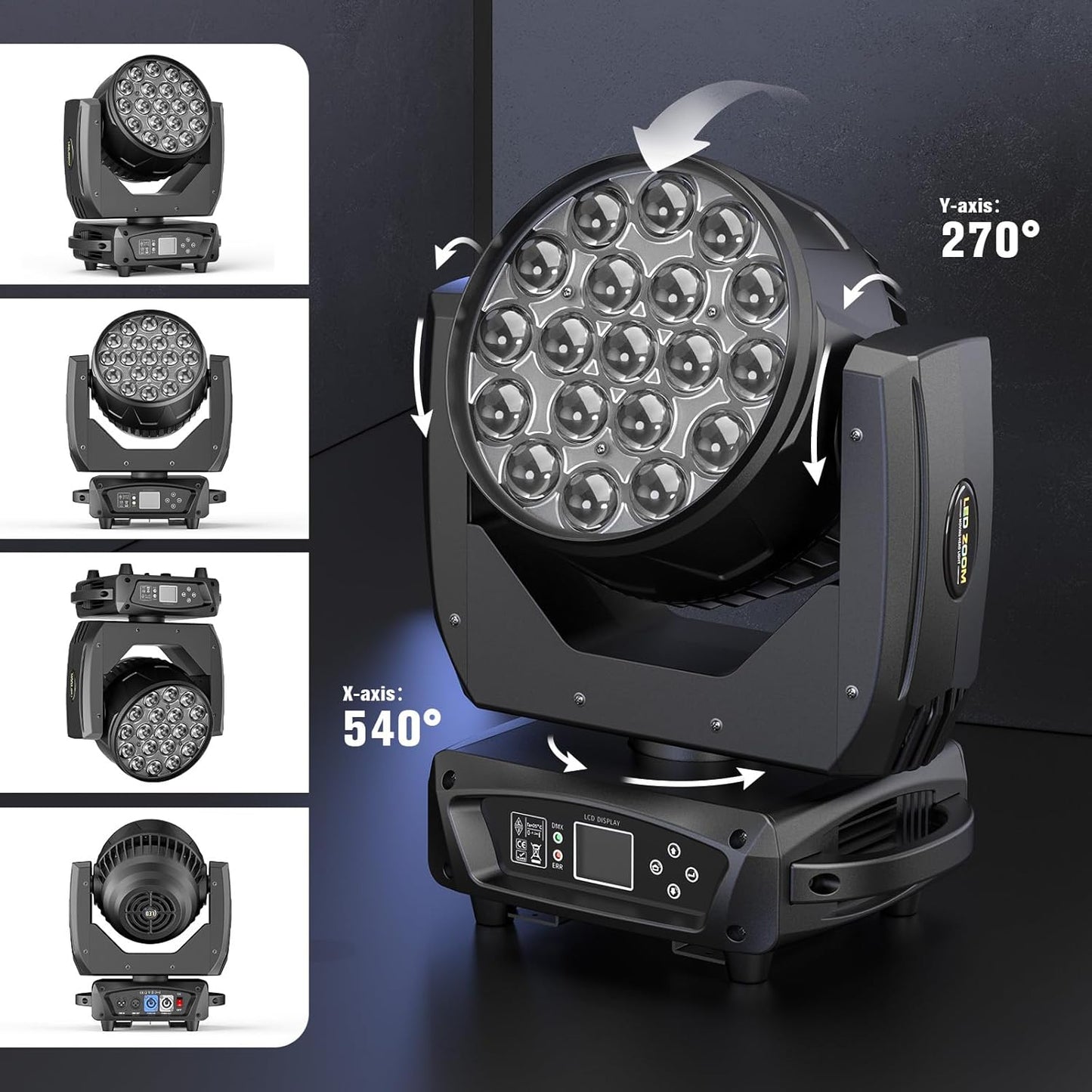2PCS 19x10W Moving Head Light with Flight Case Focusing/Beam/Wash/Zoom Effect Stage DJ Lights 4-in-1 LED DMX512 & Sound Activated Control for DJ Disco Nightclub KTV Bar Theater Shopping Mall