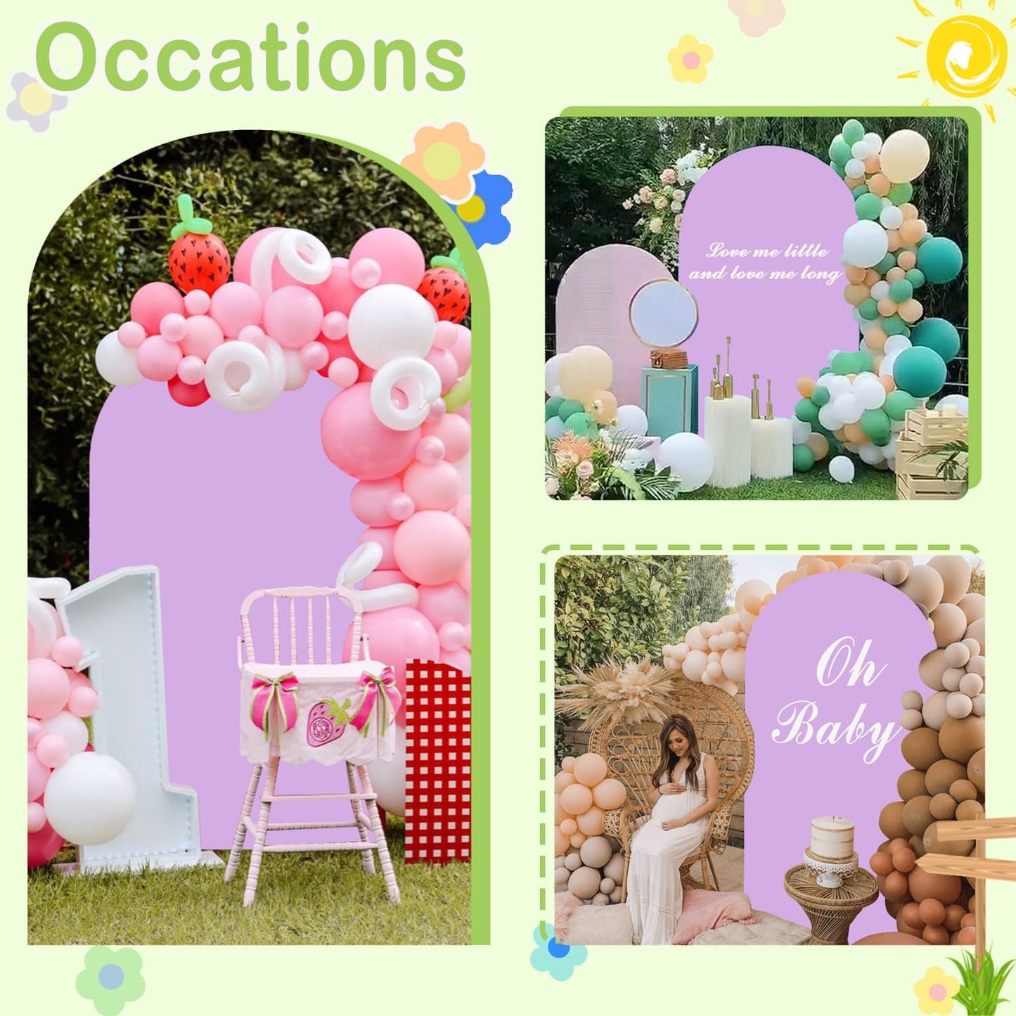 Lavender Arch Cover 7.2ft Purple Arch Backdrop Covers Halloween Chiara Arch Frame Back Drop Cover Spandex Fitted Arch Panels Backdrop Stand Cover for Baby Shower Happy Birthday Prom Decoration