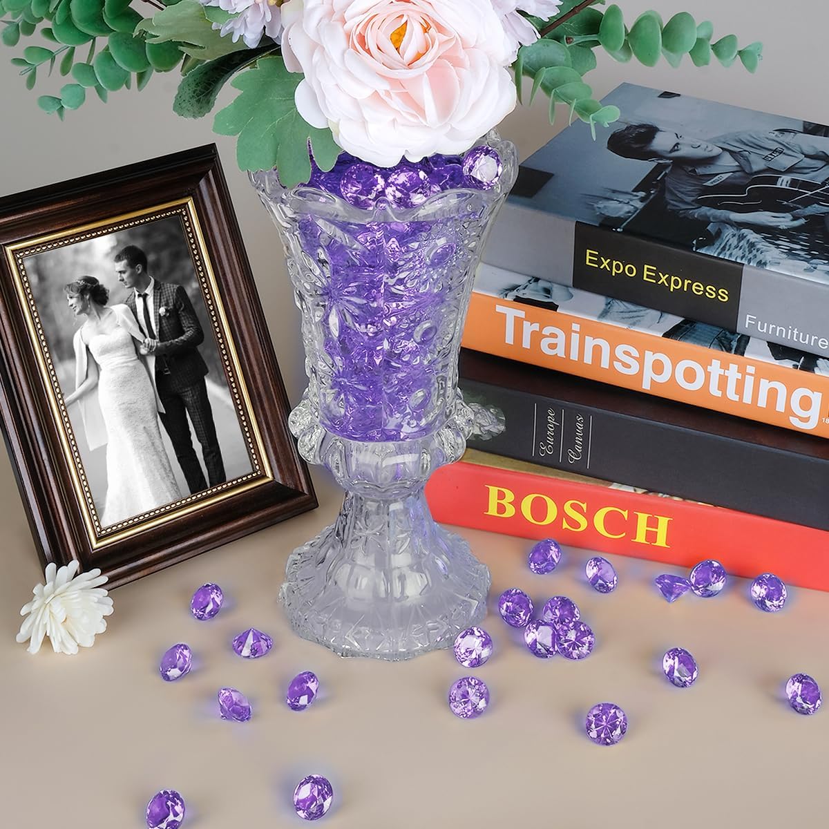Acrylic Diamond Fake Gems Vase Filler, Babenest 240pcs 3/4 Inch Faux Diamonds Crystals Jewels for Table Scatters Wedding Party Event Arts & Crafts Birthday Decoration Favor(240, Purple)