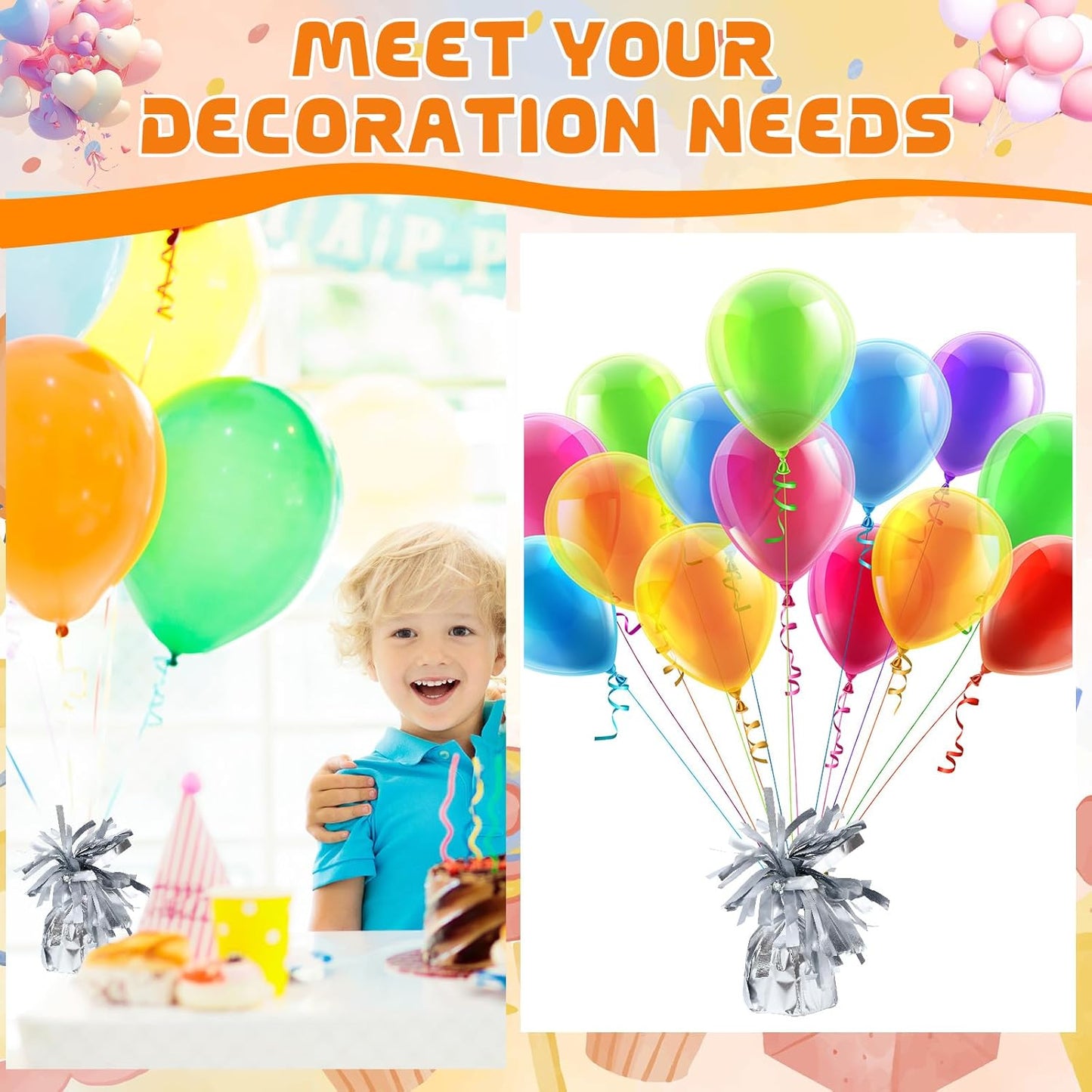 8 Pcs Silver Metallic Balloon Weights Holder Anchors Balloon Holder Weights for Helium Balloons Birthday Graduation Party Christmas Wedding Celebration Decoration (Silver)