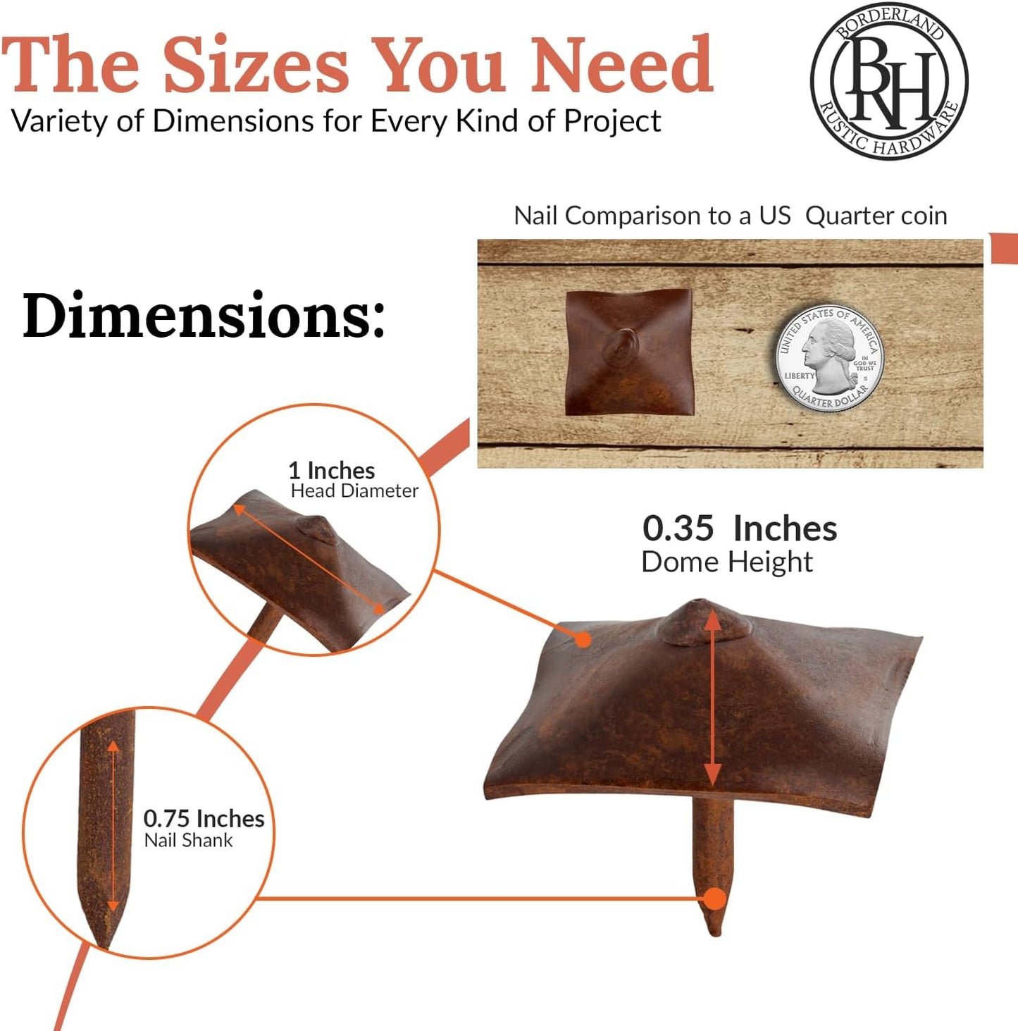 50 Pack 1" Square Head Iron Clavos Decorative Nails – Sealed Rusted – Handmade Rustic Square Fasteners for Farmhouse Shutters, Faux Wood, Barn Doors, Shutters, and Gates – Ornamental Wood Accent