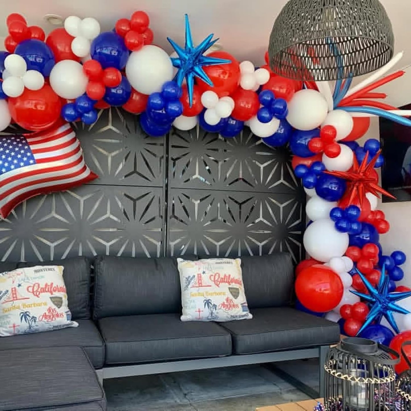 Red Blue Silver Star Balloons 12pcs, 27/22 Foil Inch Star Explosion Balloons, Large Spike Mylar Cone Balloon, Fireworks Shape Balloon Decor for 4th of July Nautical Birthday Patriotic