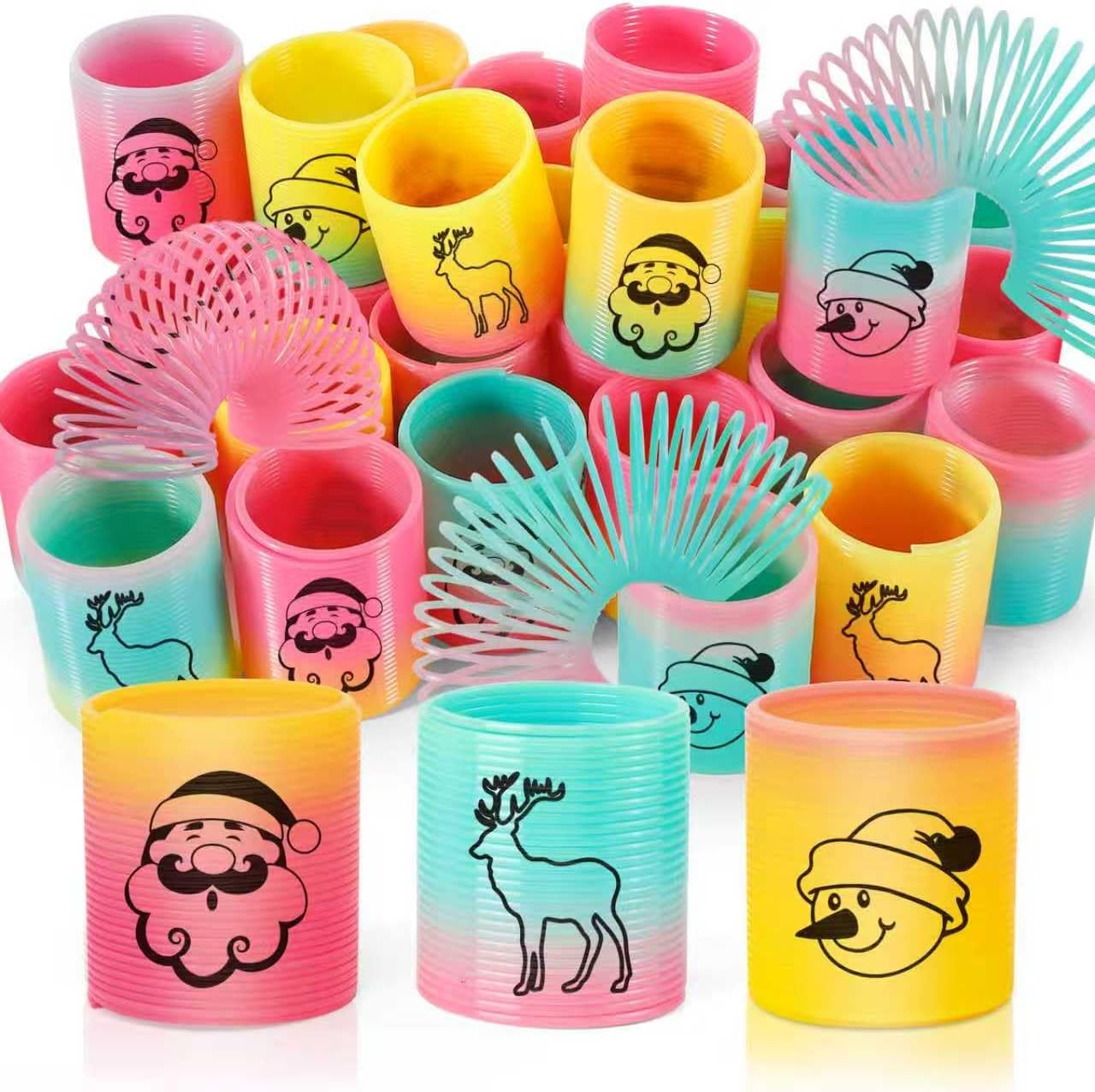 36 Packs Spring Rainbow Magic Fidget Stress Coil Mini Springs Bulk Toys Party Favor Birthday Carnival Prize Goodie Bag Stuffers for Kids Boys Girls (Christmas)