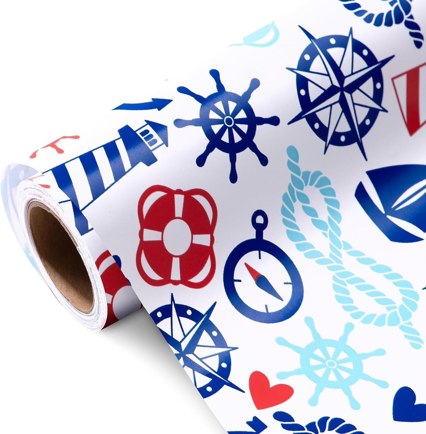 WRAPAHOLIC Nautical Anchors Wrapping Paper Roll - 17 Inch x 33 Feet - Nautical Element Anchor Design Perfect for Birthday, Nautical Beach Decoration, Baby Shower