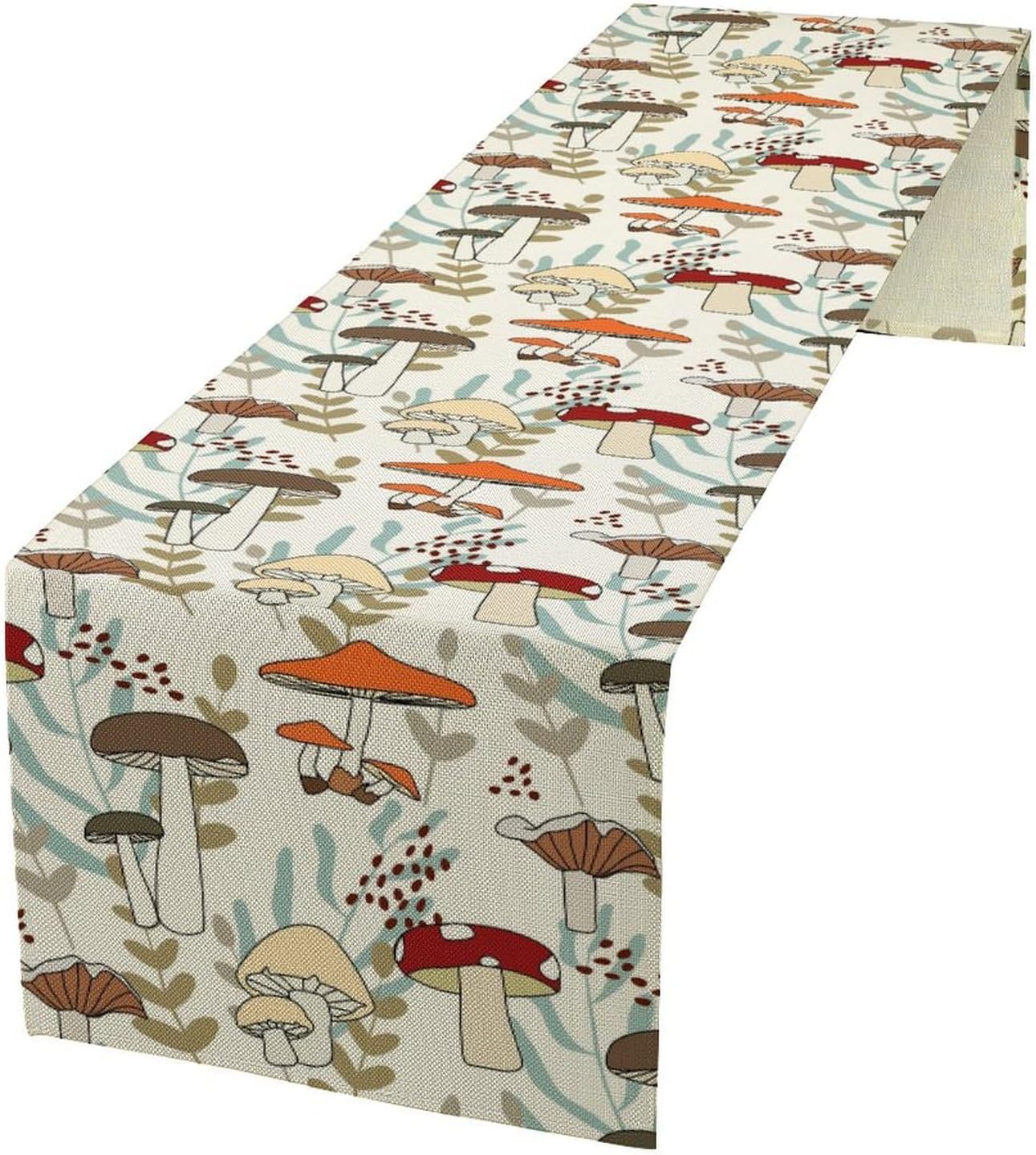 Mushroom Table Runner, Vintage Nature Plant Table Runner for Farmhouse Kitchen Dining Table Decoration for Home Party Decor 13x120 Inch