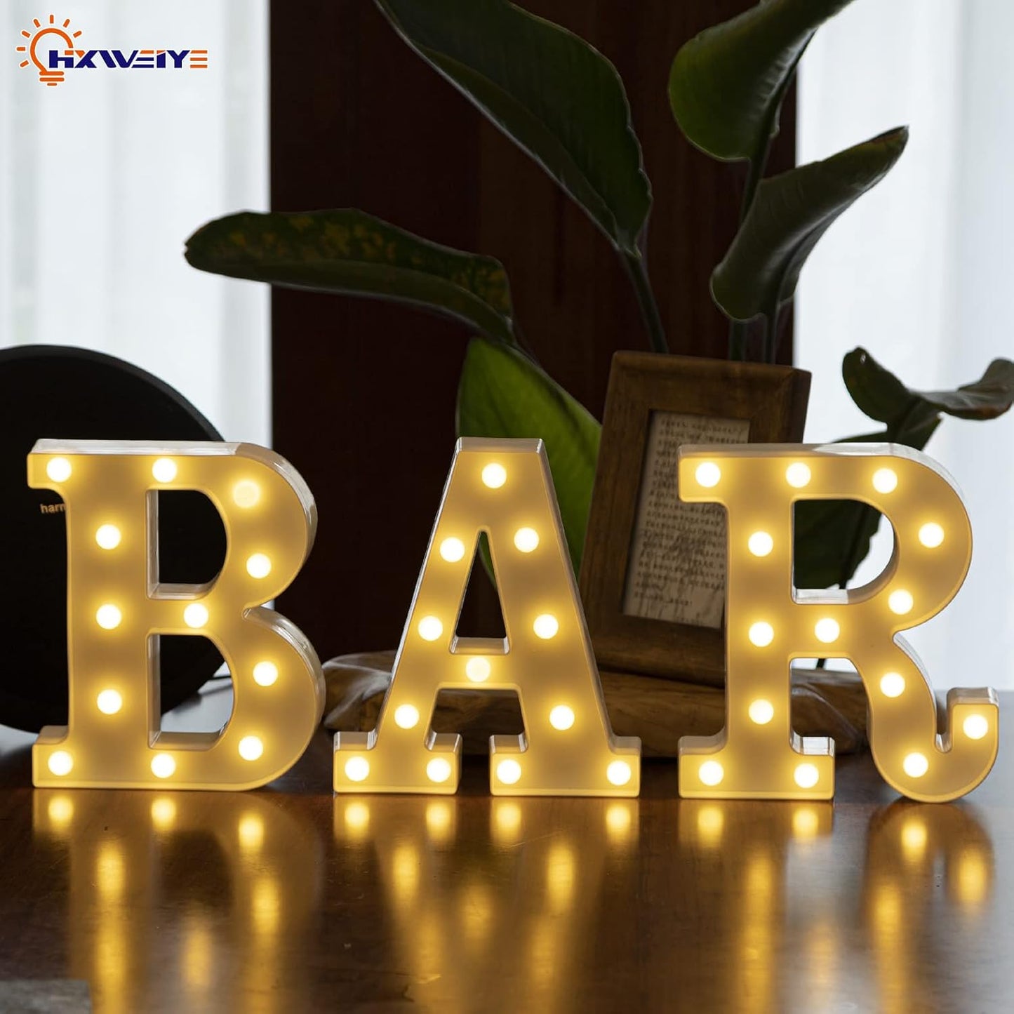 LED Marquee Letters Lights Sign-B, HXWEIYE Led Letters Lights 26 Alphabet, Light Up Number 0-9 Letters Sign for Party Home Birthday Anniversary Battery Powered Lighted Letters(Warm White)