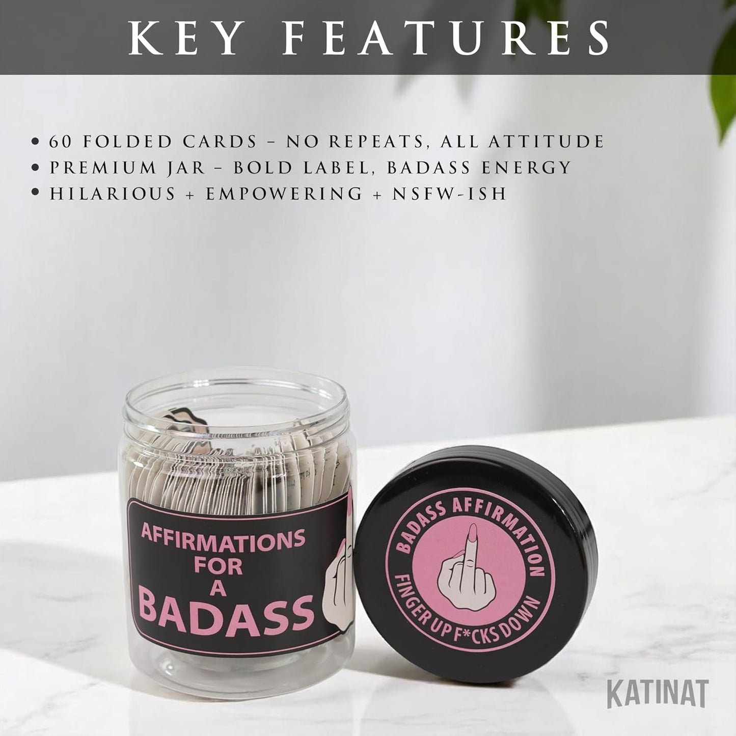 Badass Affirmation Jar – 60 Daily Affirmation Cards, Middle Finger Gifts for Women, Funny Birthday Gifts for Best Friends, Self Care Gift for Women, Encouragement Gift for Coworkers