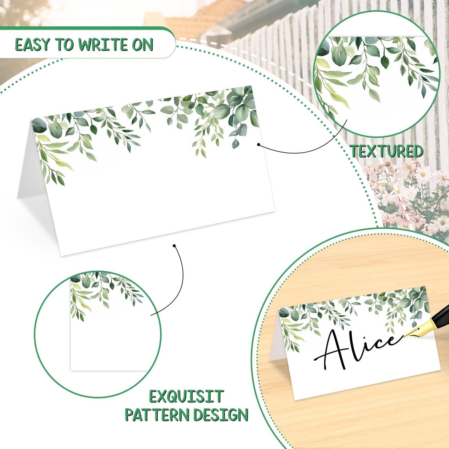 25 Pcs Greenery Place Cards, Watercolor Blank Tent Name Cards for Food Buffet, Dinner Party, Wedding Reception, Bridal Shower Table Setting -07