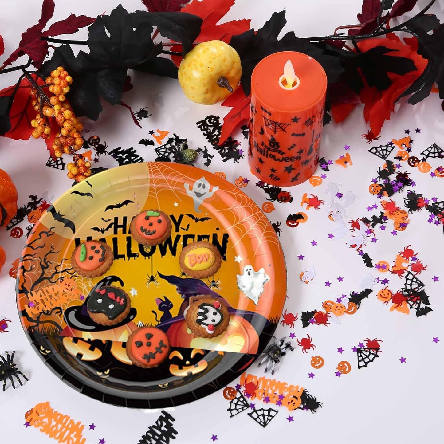 Halloween Confetti - Glitter Pumpkin Spider Webs Foil Metallic Sequins Trick or Treat Party Sprinkles Decorations, 60g