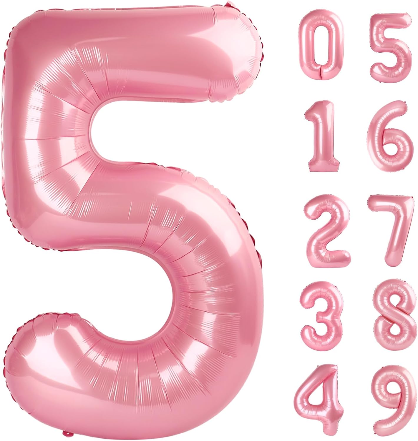 Light Pink 5 Number Balloons 40 Inch Big Foil Helium Number Balloons 0-9 Jumbo Pastel Pink Digital 5 Happy 5th 15th 50 th Mylar Birthday Party for Girl Anniversary Graduation Party Decoration