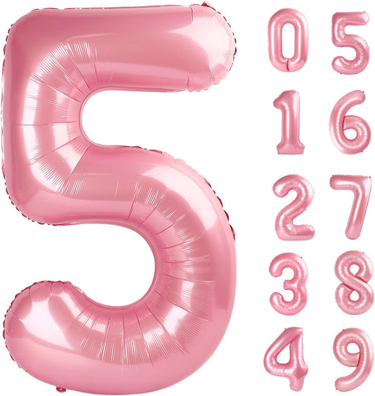Light Pink 5 Number Balloons 40 Inch Big Foil Helium Number Balloons 0-9 Jumbo Pastel Pink Digital 5 Happy 5th 15th 50 th Mylar Birthday Party for Girl Anniversary Graduation Party Decoration