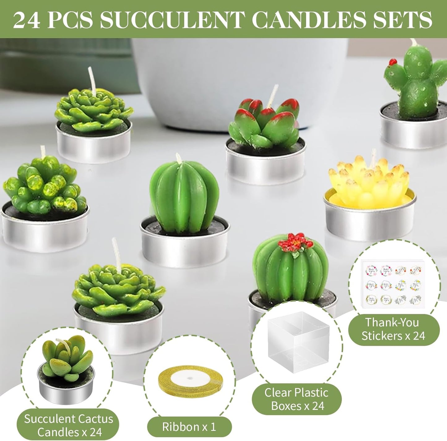 AZEAM 24 Pcs Succulent Candles Party Favors, Bulk Cactus Table Decor for Guests, Mini Tiny Handmade Plant Tealights Candle Decoration Set for Baby Shower Prizes Game Bridal Wedding Home Birthday