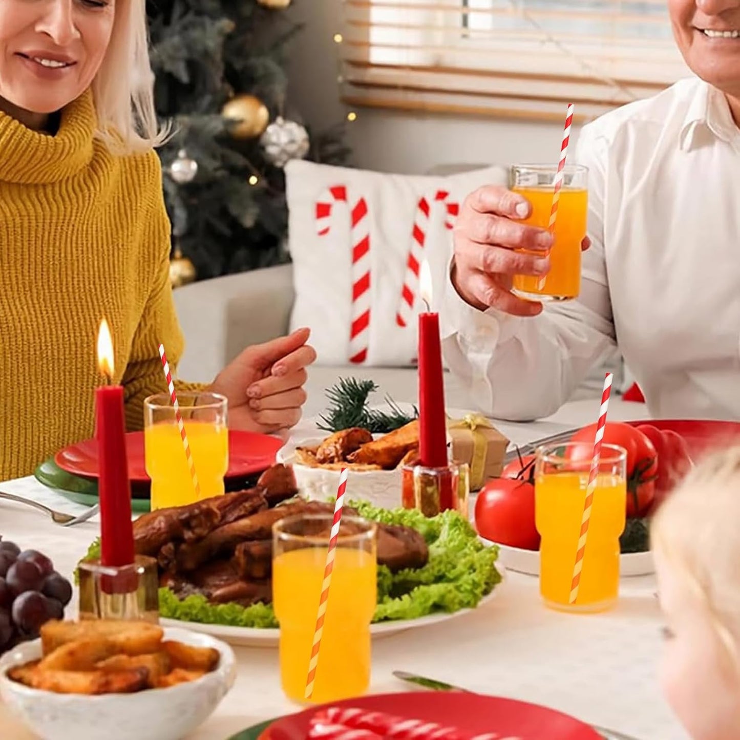 Disposable 7.75 inch Red White Striped Paper Straws Biodegradable 100 Counts - for Drinking, Cocktail, Decoration, Party, Crafts