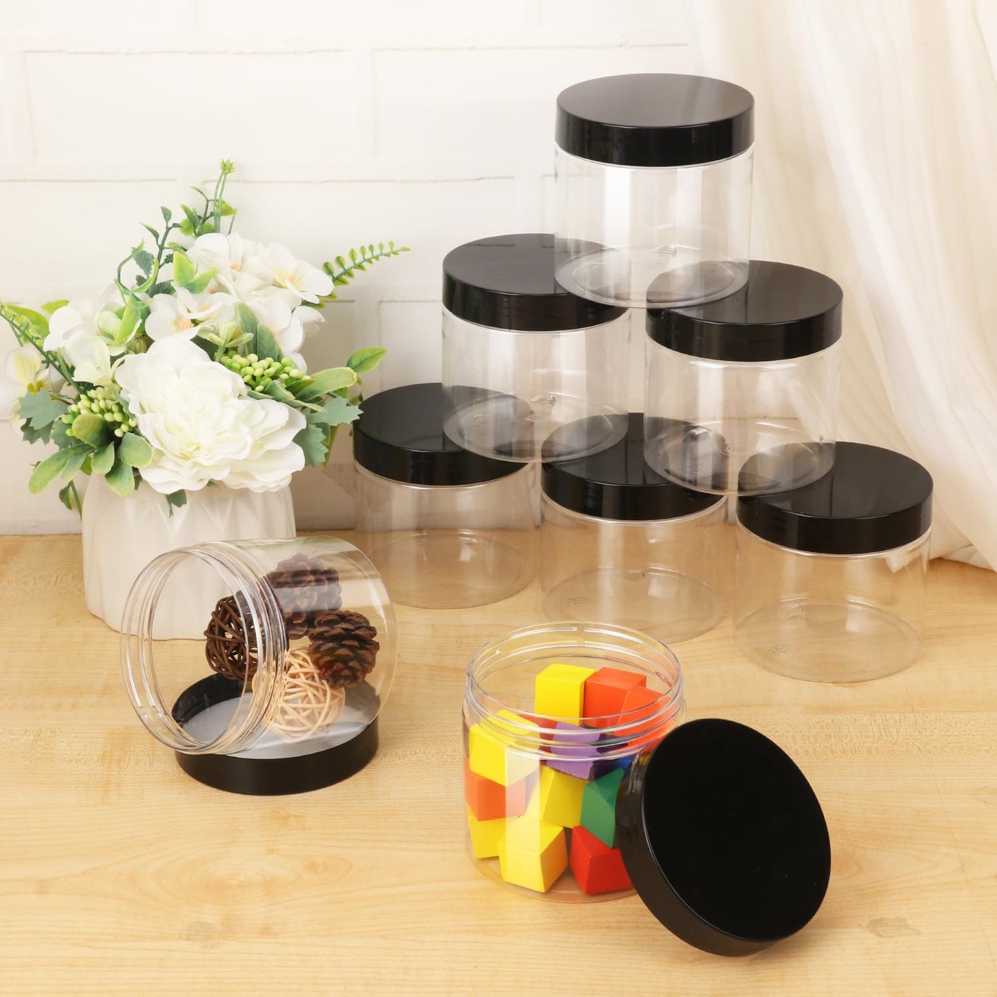 30 Packs 14 OZ Transparent Plastic Jars with black Lids, Body Butter Containers, Cosmetic Containers jars for Kitchen Ingredients, beads, sequins, Lotion, Cream, DIY Crafts and More by KUKLIPJIM.
