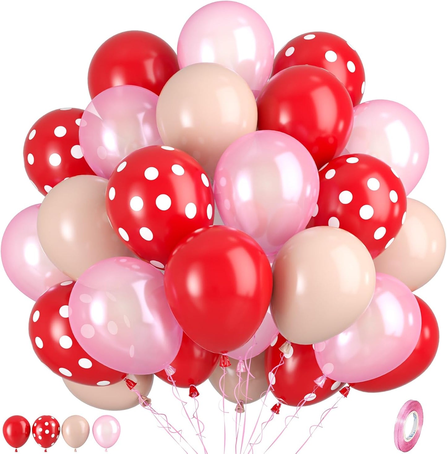 Light Pink and Red Balloons, Pink and Red Balloons, Red and White Polka Dot Balloon for Birthday Girl Woman Baby Shower Strawberry Valentine Theme Party Wedding Bridal Shower Mother's Day Decorations