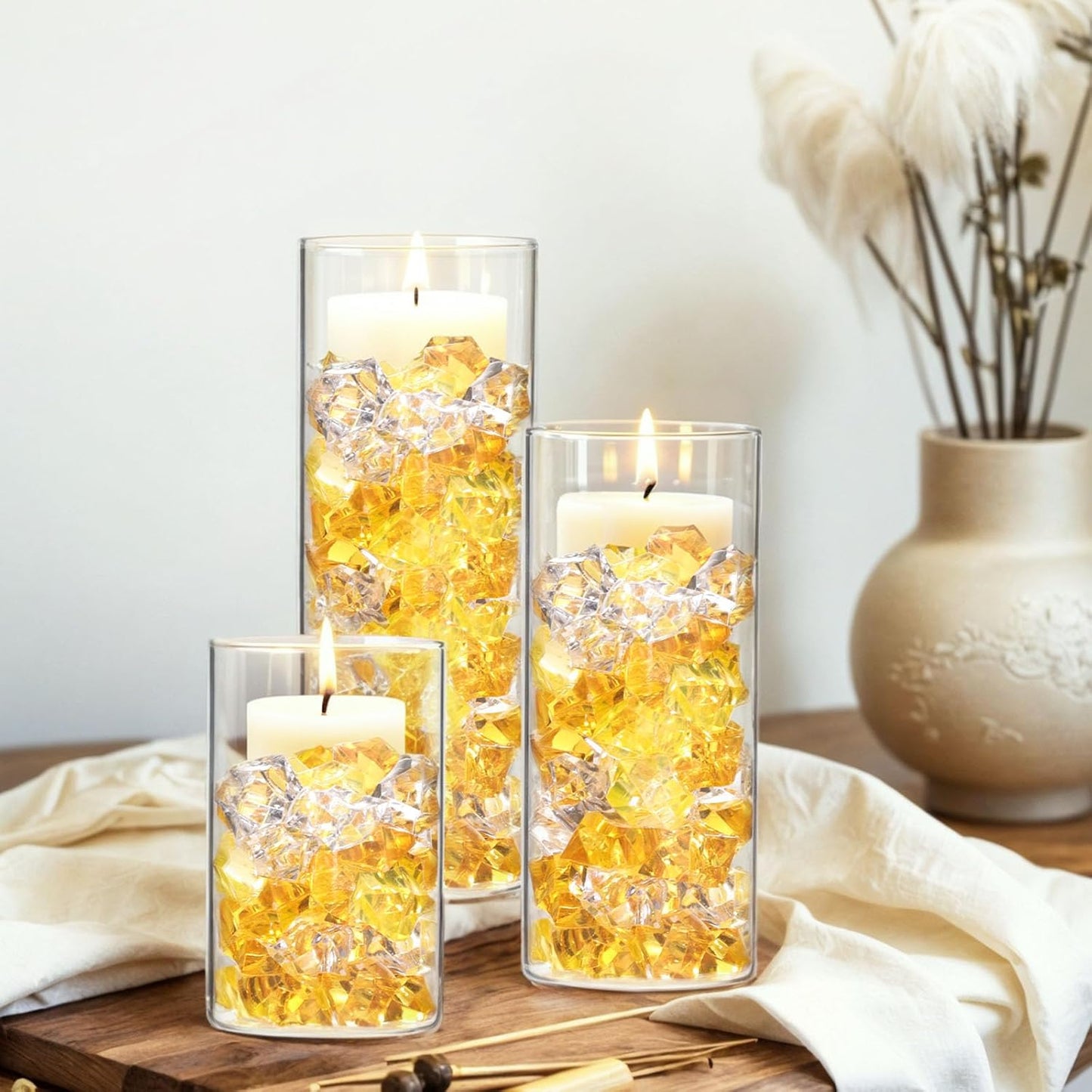 DomeStar Yellow and Orange Fake Ice, 150PCS Acrylic Fake Diamonds, Crushed Ices Plastic Gems Vases Fillers for Aquarium Tank Rocks Table Scatter Wedding Party Home Decor