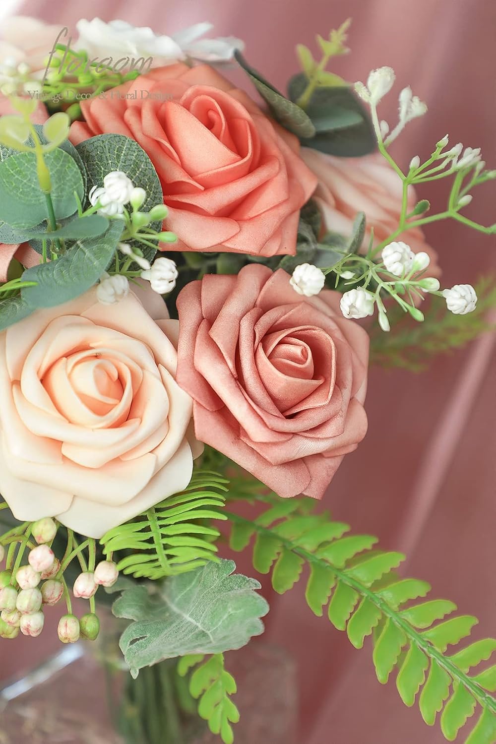 Floroom Artificial Flowers 25pcs Real Looking Coral Ombre Colors Foam Fake Roses with Stems for DIY Wedding Bouquets Bridal Shower Centerpieces Floral Arrangements Party Tables Home Decorations