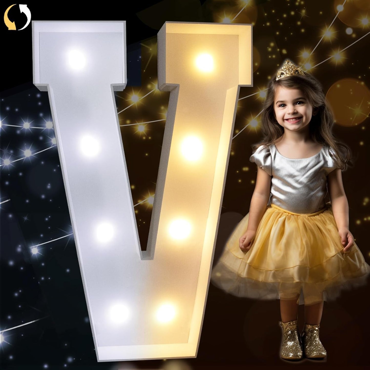 Pooqla 3FT Marquee Light Up Letters, Cool White and Warm White LED Big Mosaic Marquee Letters 3 Feet, Giant Letter Sign for Balloons Birthday Anniversary Wedding Party Decoration, Letter V