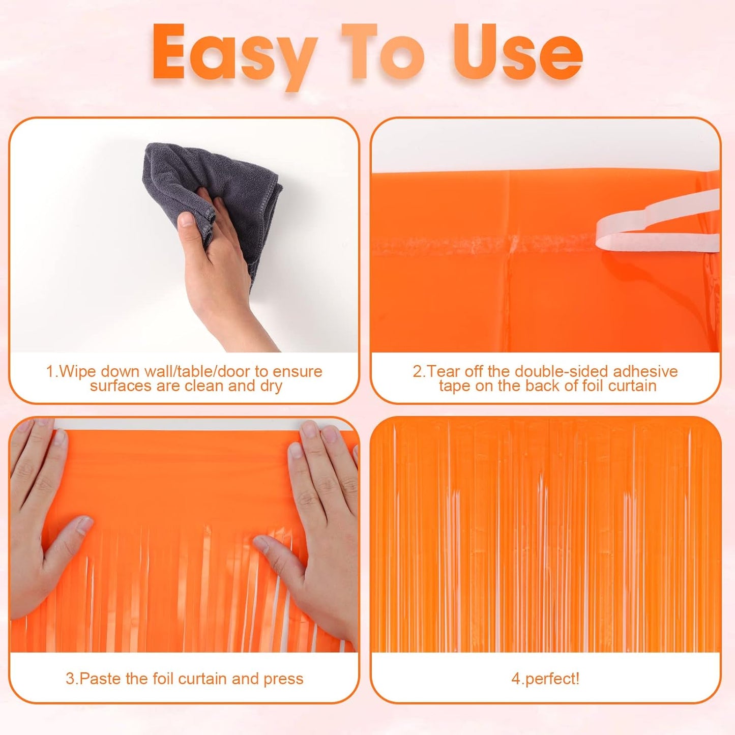 4 Pack Orange Foil Fringe Backdrop Curtains, Tinsel Streamers Birthday Party Decorations, Fringe Backdrop for Graduation, Baby Shower, Gender Reveal, Disco Party