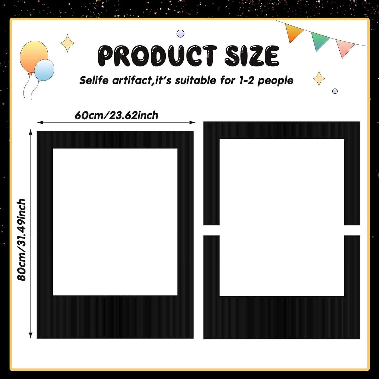 32 x 24 Inch Large Blank DIY Photo Booth Props Picture Frame Party Frame DIY Photo Booth Props Selfie for Birthday, Graduation, Christmas Holiday Party(Black,Vertical)