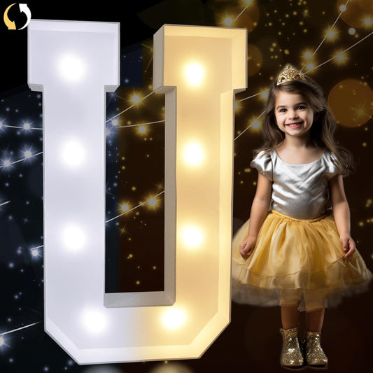 Pooqla 3FT Marquee Light Up Letters, Cool White and Warm White LED Big Mosaic Marquee Letters 3 Feet, Giant Letter Sign for Balloons Birthday Anniversary Wedding Party Decoration, Letter U